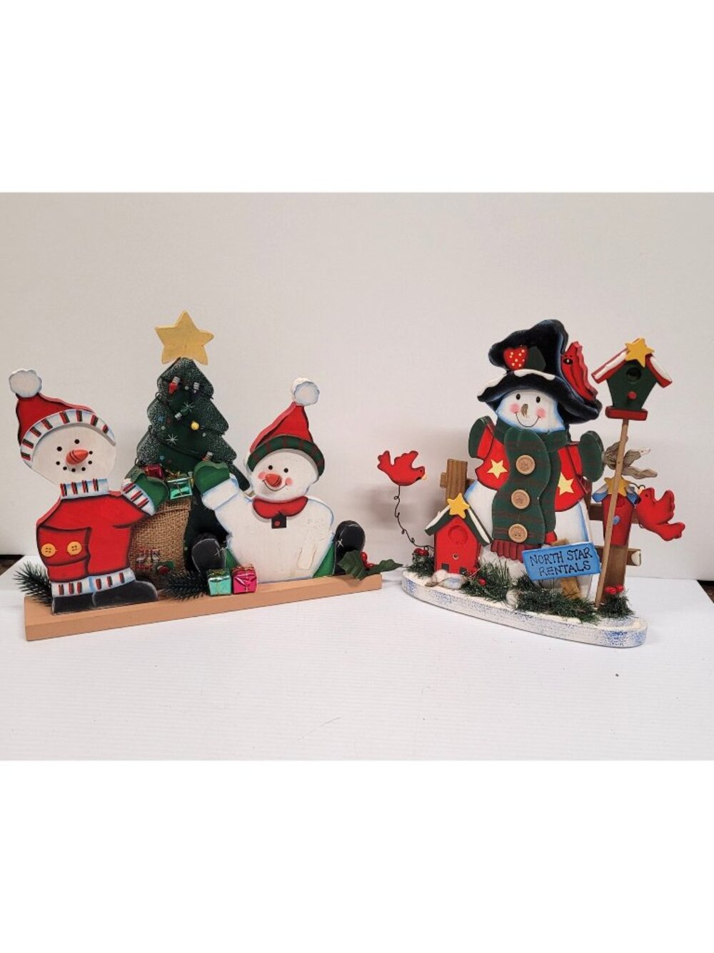 Wooden Painted Folk Art Set 2 Snowman Family Farmhouse Decor KMart Defects
